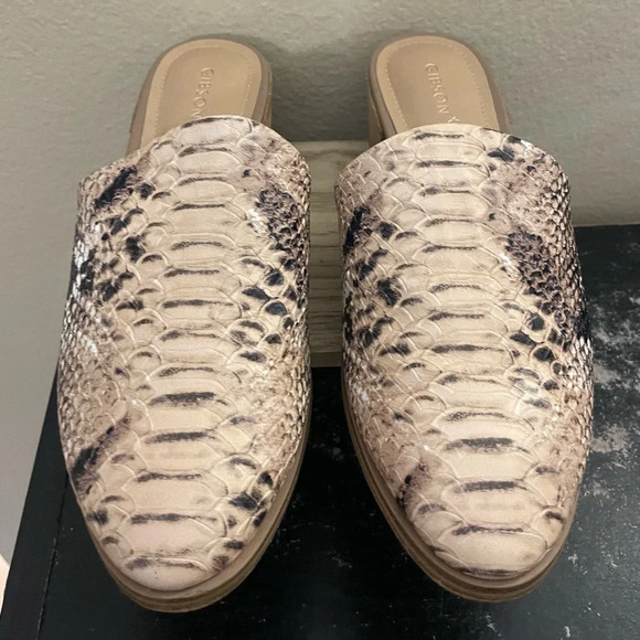 Gibson Latimer Goat Leather Snake Print Slip-On Mules Block Heel Office Chic 6.5 - Picture 5 of 9